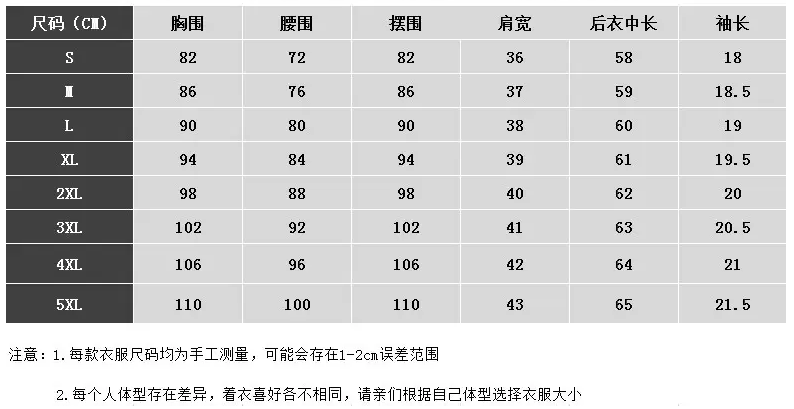 襯衫尺碼表